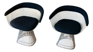 Silver Armchairs in Black Upholstery by Warren Platner for Knoll, 1950s, Set of 2
