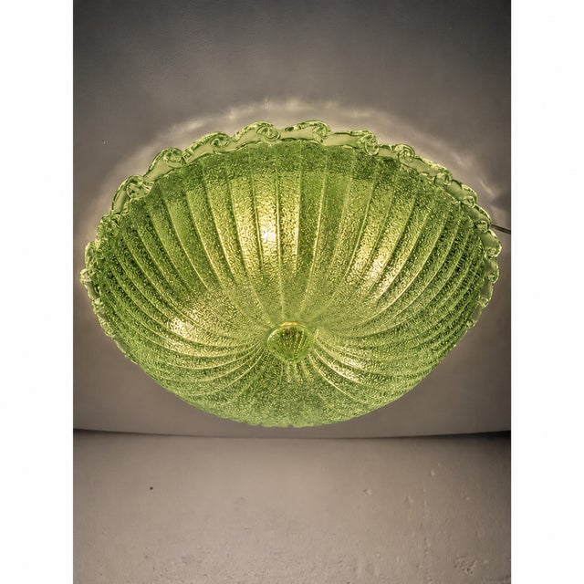 Mid-Century Modern Green Murano Glass Italian Graniglia" Budino" Flush Mount in 70' Style For Sale - Image 3 of 14