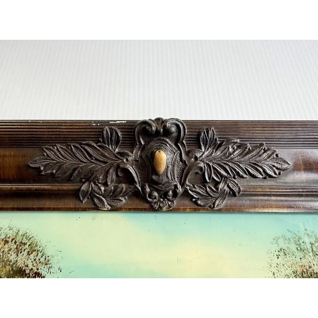 Green Early 20th Century Art Nouveau Reverse Painting, Mother-of-Pearl Inlay Scottish Highlands Cottage in Ornate Frame For Sale - Image 8 of 18