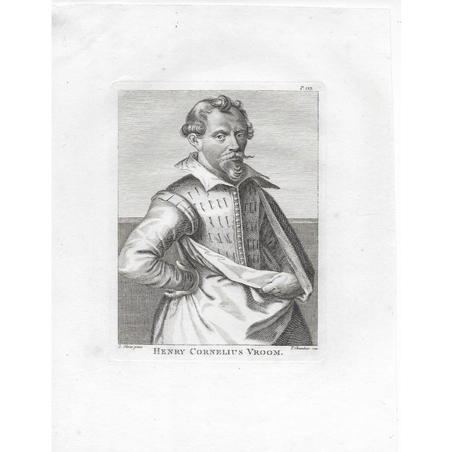 18th century engraving portrait of the Dutch Golden Age painter Hendrick Cornelisz Vroom (c. 1562-1640) the founder of...