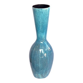 Large Jaru of California Ceramic Vase With Cerulean Blue Crackle Glaze For Sale