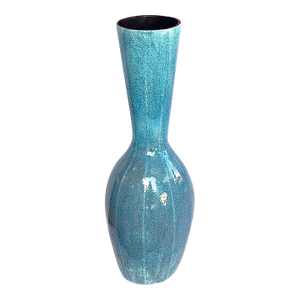 Large Jaru of California Ceramic Vase With Cerulean Blue Crackle Glaze