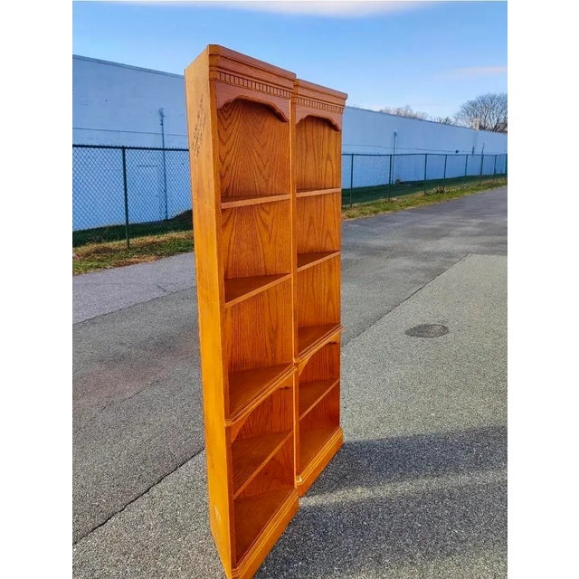 Tan Vintage Traditional Style Solid Oak Corner Shelving Unit / Etagere For Sale - Image 8 of 9