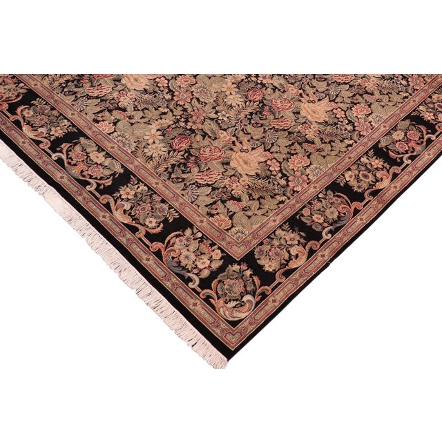 Art Nouveau Boho Chic 1990's Floral Pak-Persian Black/Black Wool Rug - 10'1'' X 13'7'' For Sale - Image 3 of 9