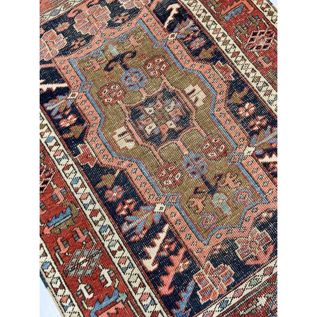 Red Antique Persian Heriz Rug 3'3" X 4’6" For Sale - Image 8 of 9