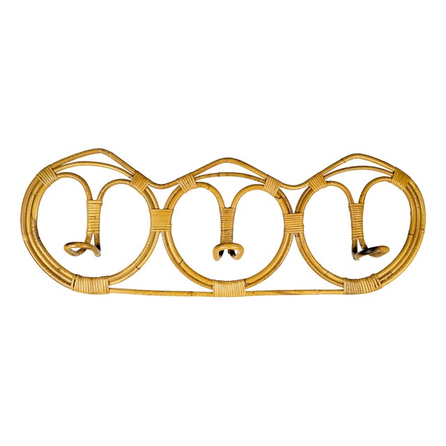 Vintage Italian Rattan Coat Hook attributed to Franca Helg, 1960s For Sale