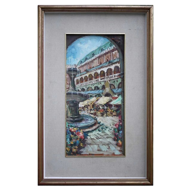 Riccardo Sartori, Piazza Delle Erbe, Padua, 1950s, Oil For Sale