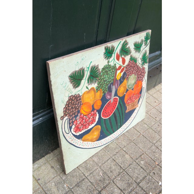 1980s Contemporary Americana Folk Art Style Still Life Painting on Wood Fire Board For Sale - Image 5 of 9