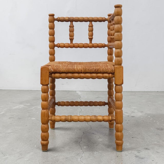 1950s Dutch Bobbin Turned Corner Chair With Rush Seat For Sale - Image 4 of 5