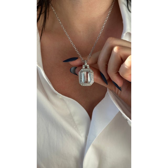 Natural Aquamarine Diamond Necklace 14k Gold 10.45 TCW Certified For Sale In New York - Image 6 of 18
