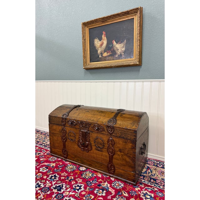 Antique Danish Dome Top Trunk Chest Blanket Box Storage Coffer Oak Mid 19th C For Sale - Image 15 of 18