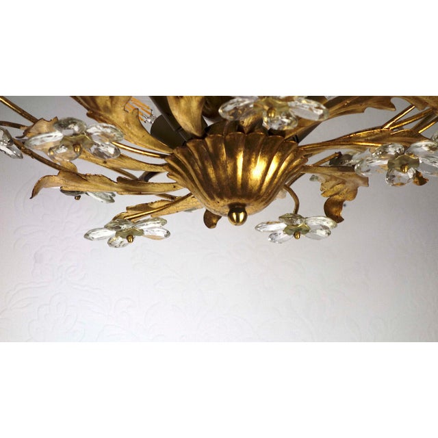 Mid-Century Modern Italian Banci Chandelier in Gilded Metal with Crystal Flower from Banci Firenze, 1950s For Sale - Image 3 of 11