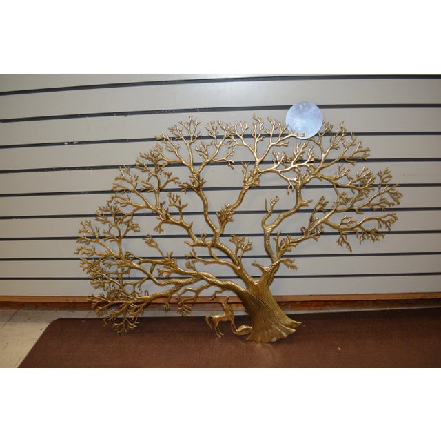 1960s Bijan Jere Style Brass Bonsai Sun Tree of Life Wall Hanging Sculpture With Horse & Moon - Signed For Sale - Image 13 of 13