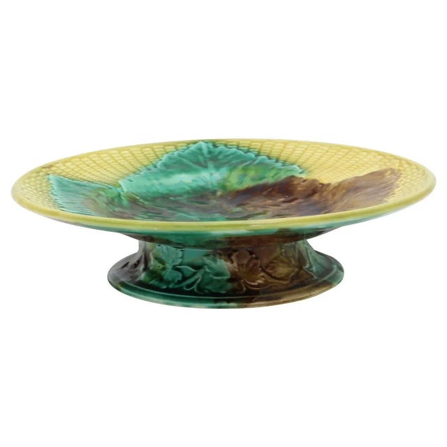 English Antique English Majolica Leaf Cake Plate For Sale - Image 3 of 5