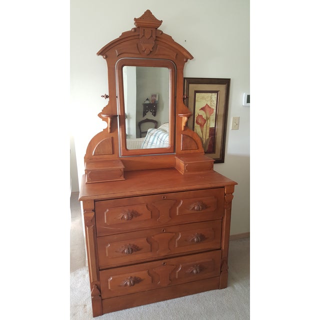 Victorian Late 19th Century Victorian Wishbone Mirror Dresser With Carved Fruit Pulls For Sale - Image 3 of 7