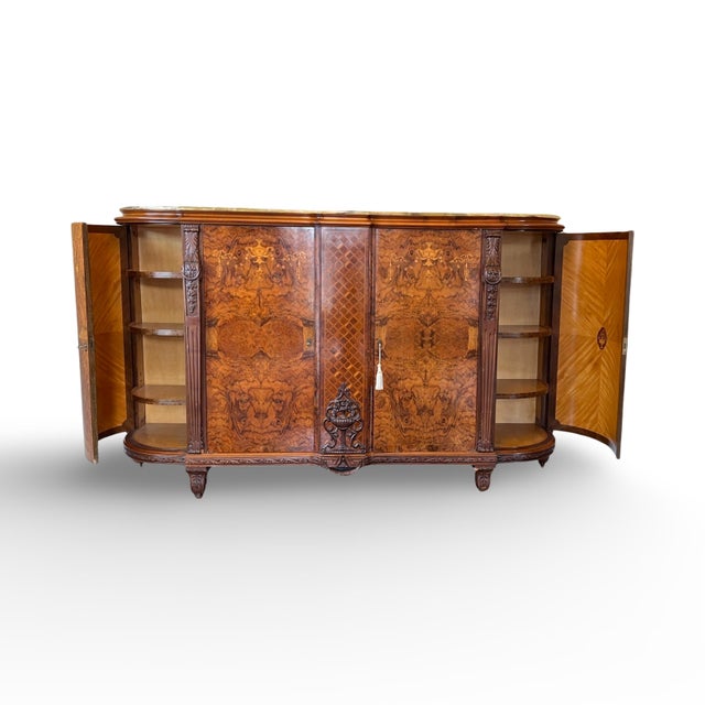 Art Deco Mid 20th Century Italian-Made French Art Deco Walnut Burl & Mahogany Sideboard With Green Onyx Top For Sale - Image 3 of 12