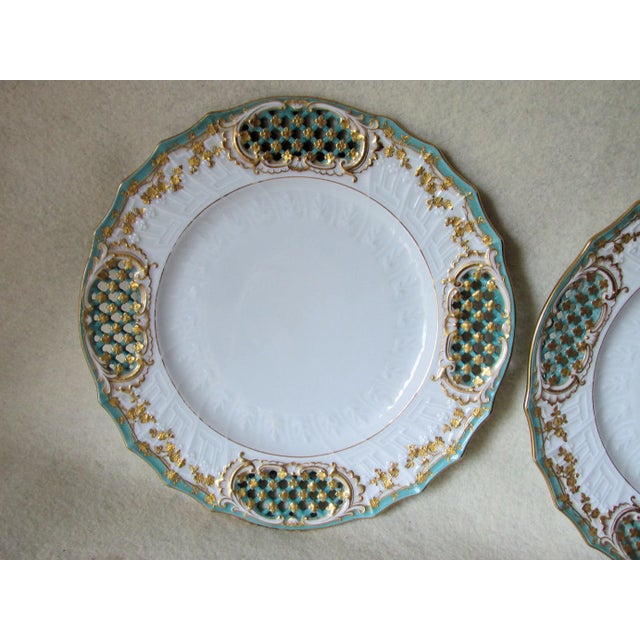 Victorian 3 Fine Antique Porcelain Plates by Fischer and Mieg, Gilt Gold, Lattice Motif For Sale - Image 3 of 11
