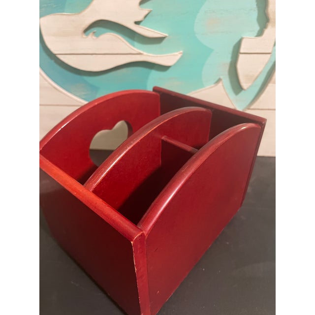 Wood Vintage Cherry Wood Lazy Susan Napkin & Condiment Holder With Heart Cutouts For Sale - Image 7 of 7