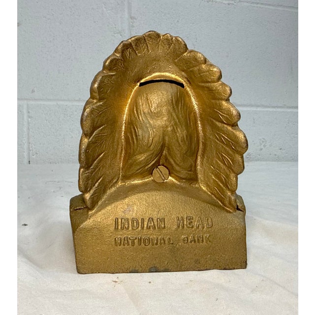 Share Vintage Original Indian Head National Bank Chief Cast Iron Still Coin Bank For Sale - Image 9 of 9