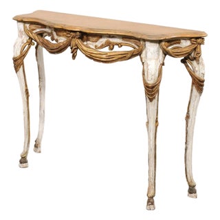 Mid 20th Century Italian Console W/ Lovely Swag Carved Skirt For Sale