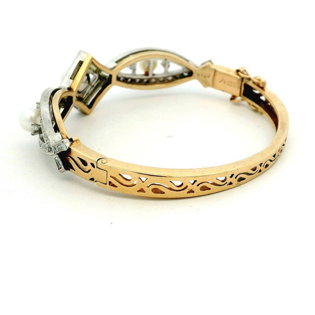 Vintage French Diamond and Pearl Bracelet, 14k Gold & Platinum, Circa 1950s For Sale - Image 13 of 15