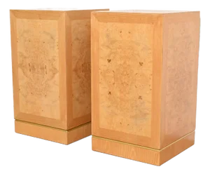 Milo Baughman Style Mid-Century Modern Burl Wood and Brass Pedestals by Drexel Heritage, Newly Refinished