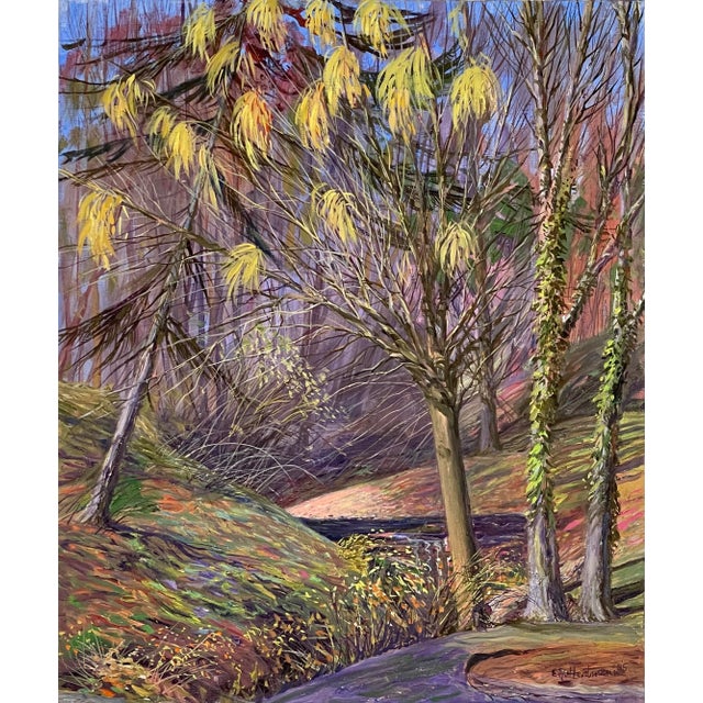 1980s Expressionist Landscape Acrylic Painting by e.j. Hartmann, Signed For Sale