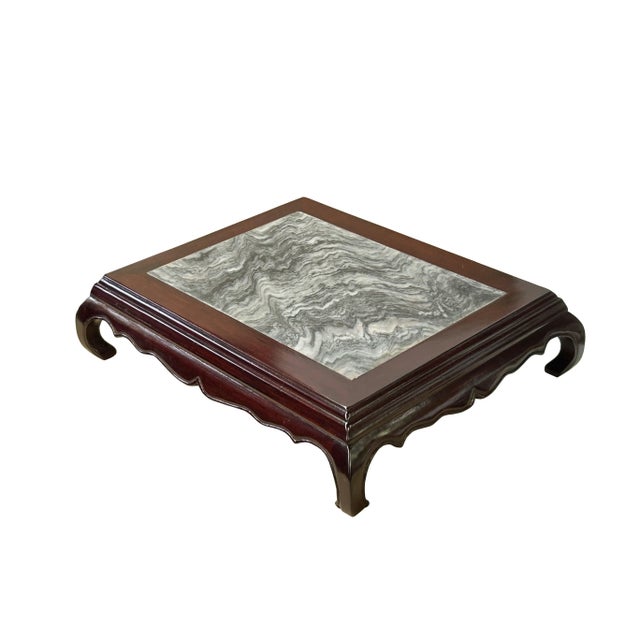 Gray 14.5" Chinese Brown Wood Rectangular Stone Top Vase Stand Display Riser For Sale - Image 8 of 10