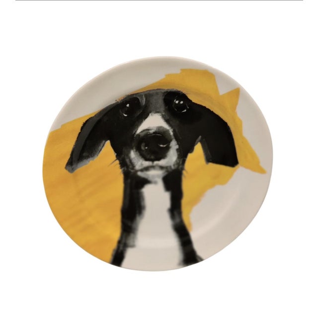 For your consideration. . . Collectible Sally Muir Dog A Day Stoneware ~ Set Of Four Dessert Plates A former knitwear...