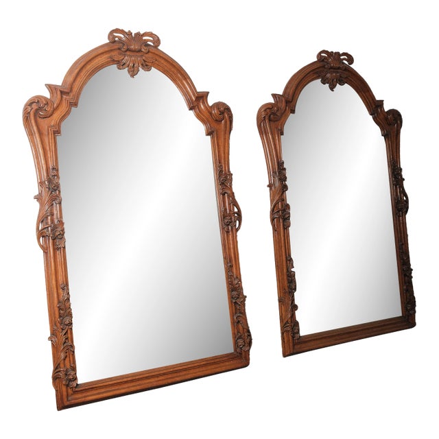 Pair of 19th Century French Carved Walnut Rococo Revival Oversized Floor Mirrors For Sale