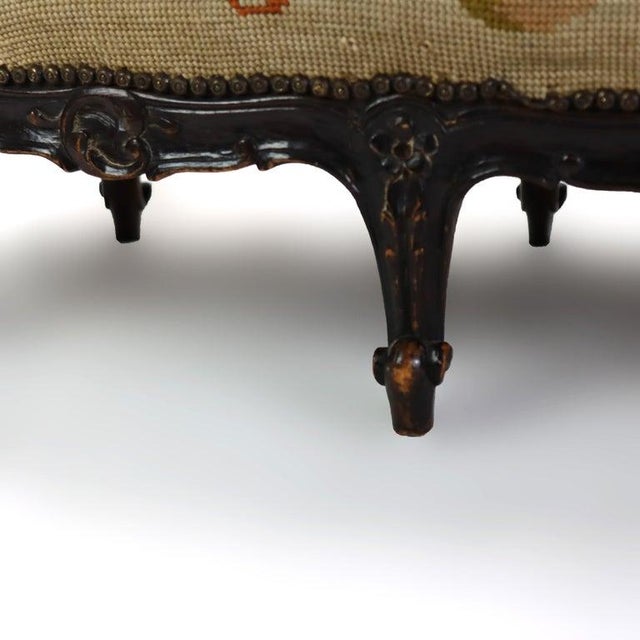 Antique Louis XIV Style Carved Walnut Tapestry Long Footstool C1890 For Sale - Image 11 of 15