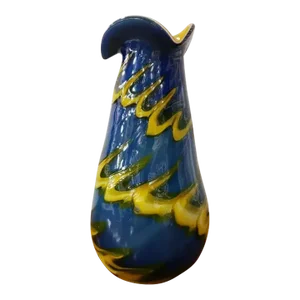 Mid 20th Century Blue and Yellow Art Glass Pulled Loop Trihorn Top Vase