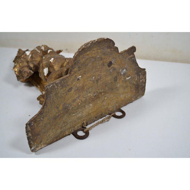France XVIIIth Century Small Wall Bracket in Stuccoed and Gilded Wood, the Scalloped Top Supported by Zéphir For Sale - Image 9 of 13