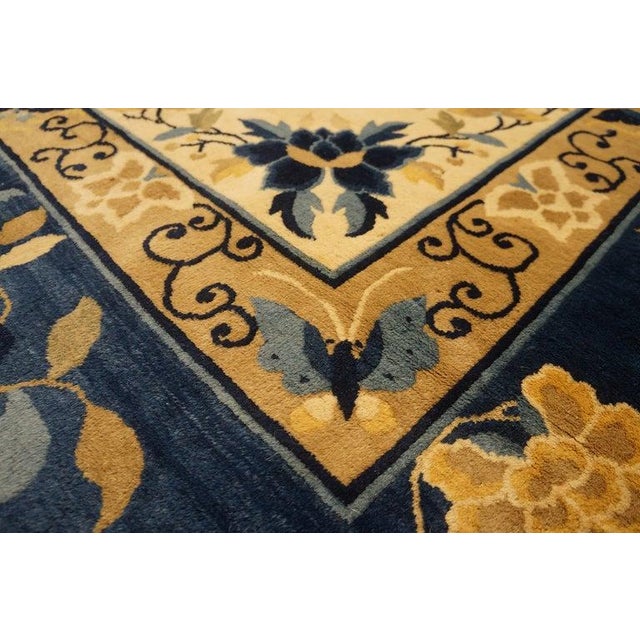 1920s Beige Field Antique Chinese Peking Floral Medallion Oriental Wool Rug For Sale - Image 4 of 11