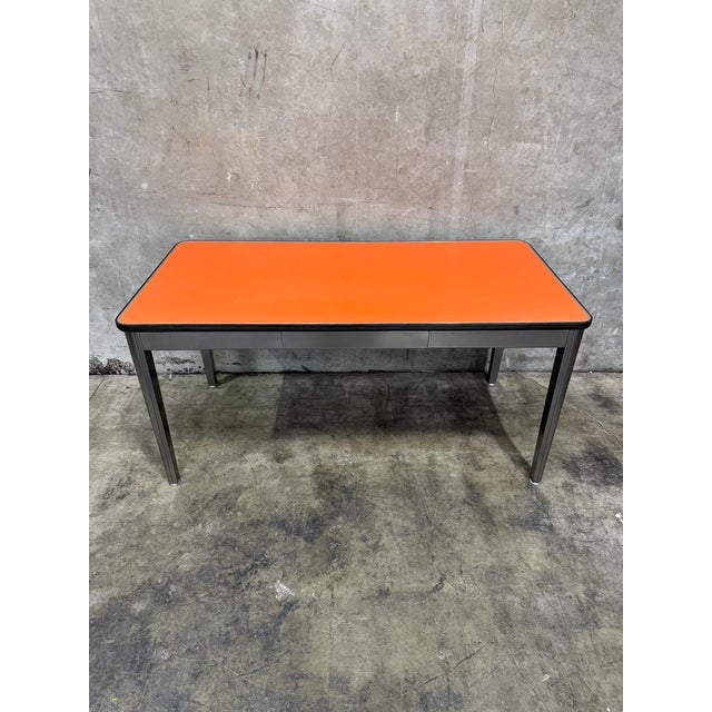 Vintage Allsteel MCM Desk Aurora Il Orange Laminate Steel 60” For Sale In San Francisco - Image 6 of 8