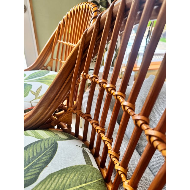 1960s Arched Spindle Rattan Swivel Counter Stools (Set of 2) For Sale In Miami - Image 6 of 9