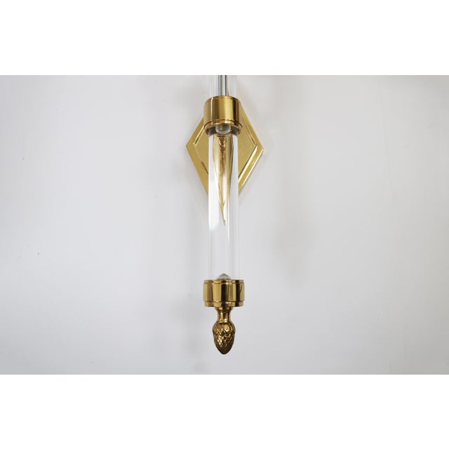Cream Large Hollywood Regency Wall Lamps in Brass and Acrylic Glass, Italy, 1970s, Set of 2 For Sale - Image 8 of 10