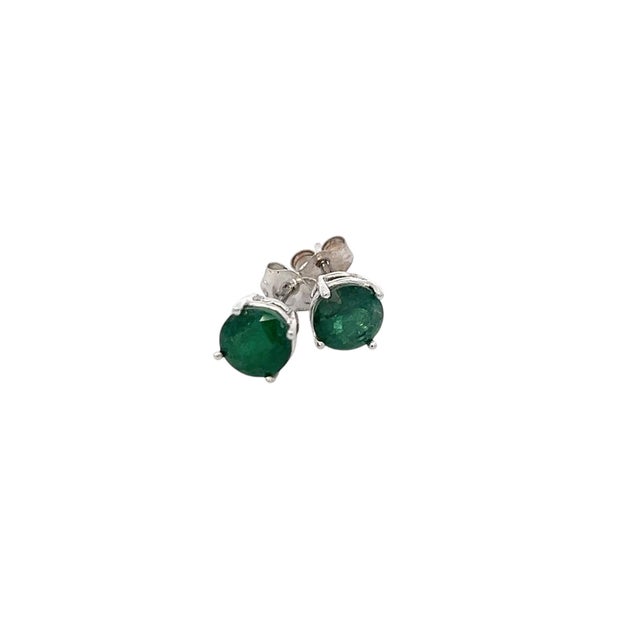 Natural Emerald Stud Earrings 14k White Gold 1.63 TCW Certified For Sale - Image 11 of 14