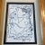 Original 3 x 5 blue ink drawing on paper signed bottom right Overall size with double mat & oak tabletop frame is 7 x 9...