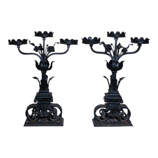 19th Century Large Pair Historic Chateau Iron Candelabra - a Pair For Sale