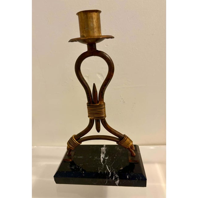 Elevate your tabletop or mantel with this exceptional vintage 1970s Mid-Century Modern Italian Brutalist single taper...