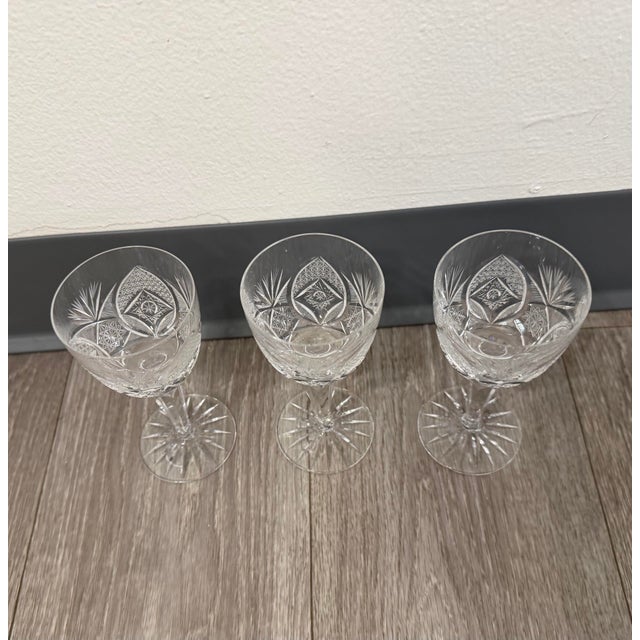 1970s Mid 20th Century Fan & Diamond Cut Crystal Cordial / Dessert Wine Glasses - Set of 3 For Sale - Image 5 of 12