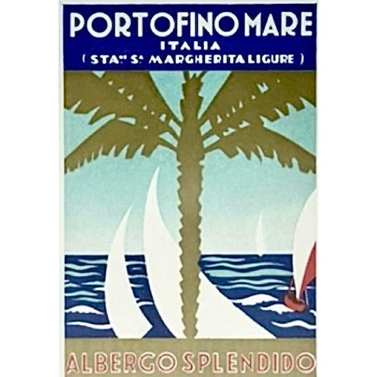 Mid 20th Century Vintage Belmond Hotel Splendido Portofino Mare Framed Luggage Label For Sale - Image 5 of 9