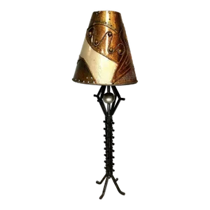 1990s Postmodern Leeazanne Metallic Black Spiked Table Lamp With Artisan Shade