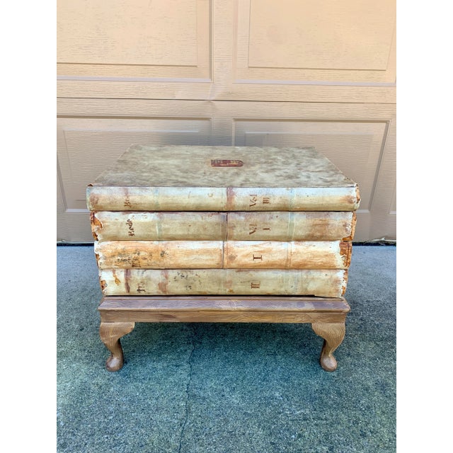 French Country Vintage Trompe L’Oeil Faux Book Stack Storage Side Table For Sale - Image 3 of 13