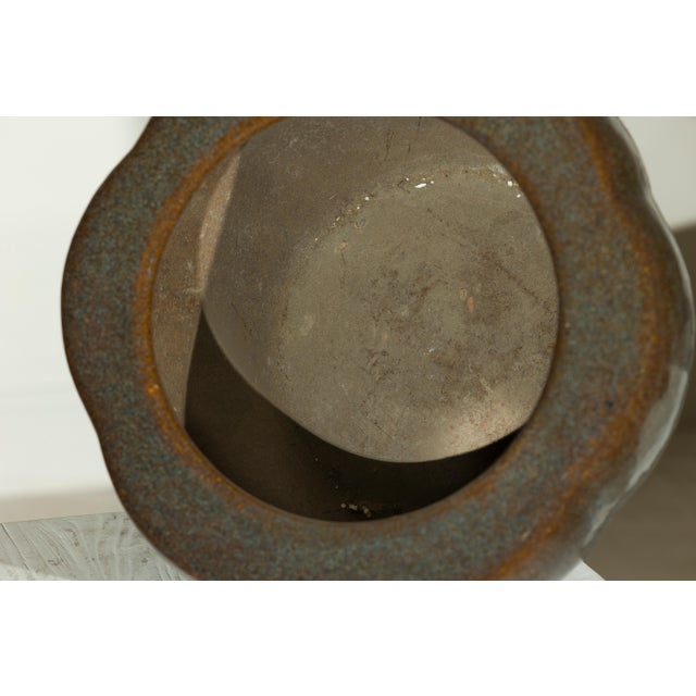 Vintage Chinese Brown and Blue Glazed Handcrafted Ceramic Planter For Sale - Image 11 of 17