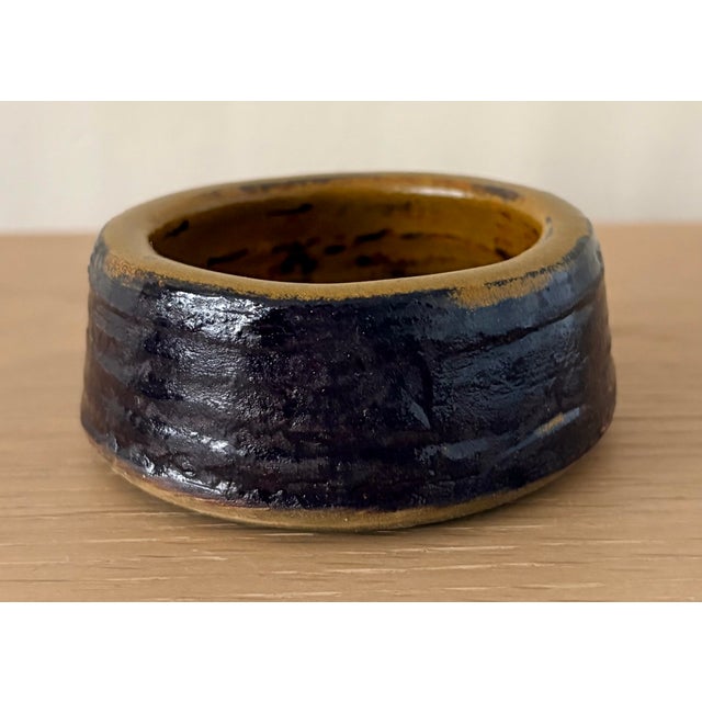 Ring Dish in Brown and Ochre Glaze - Vintage Studio Pottery For Sale - Image 4 of 7