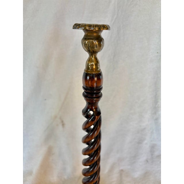 Wood 19th Century English Oak Open Barley Twist Candlesticks - A Pair For Sale - Image 7 of 12