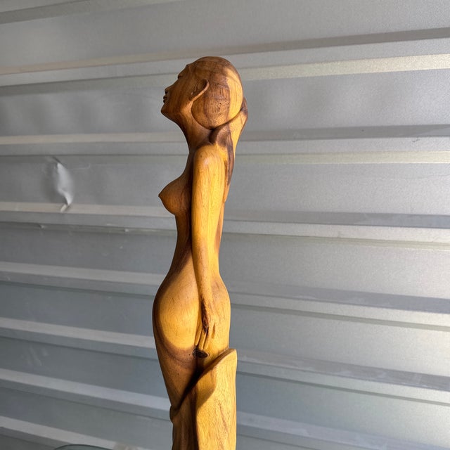 1980s Wood Carved Sculpture of Nude Woman For Sale - Image 4 of 10