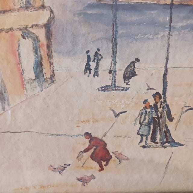 Mid-Century Modern Betty Kathe St. Mark's Square, Venice 1950s Watercolor Free Shipping! For Sale - Image 3 of 8